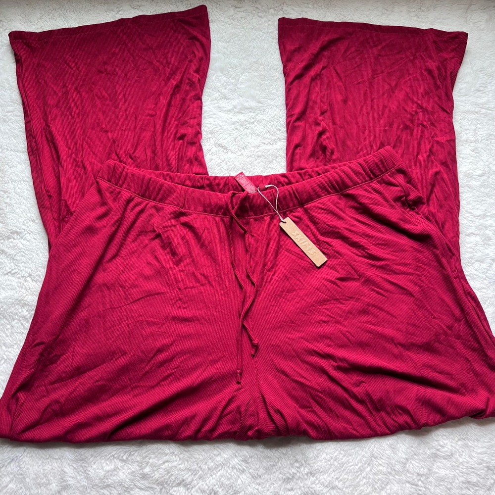 SKIMS Soft Lounge Pant XL Brick Red Ribbed Wide Leg Drawstring BO-WLG-4824 NEW